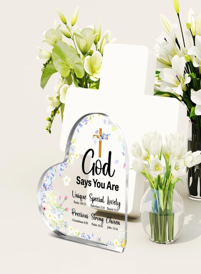 Littlefa Christian Gifts for Women Girls,Religious Spiritual Gifts for Female Coworker Friends,God Says You Are Sign,Cross Acrylic Heart Plaque Decorative Signs - Image 5